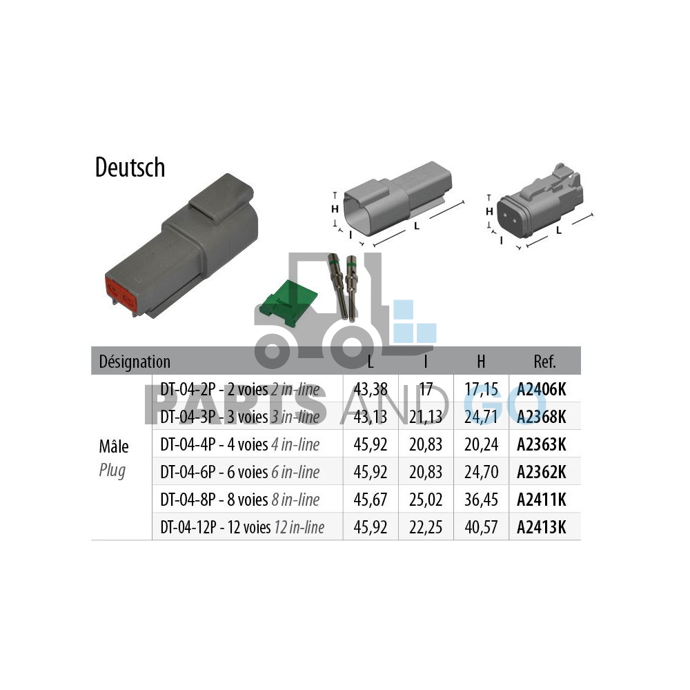 Kit connecteur Deutsch mâle 2 voies - Parts & Go