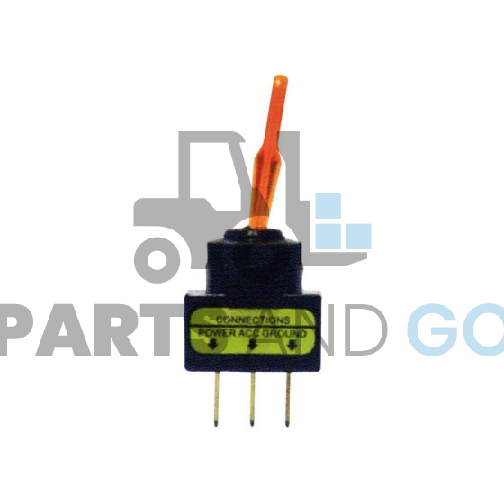 Interrupteur à levier orange(on-off), 12Volts, 20A, ø12.2 avec 3 cosses de 6.3mm - Parts & Go