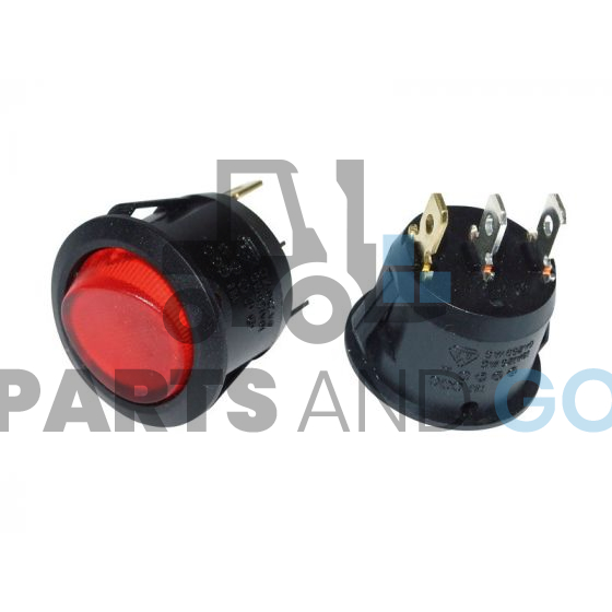 Interrupteurs à Bascule rouge (on-off), 3 cosse de 4.8mm, ø 20.2 - Parts & Go