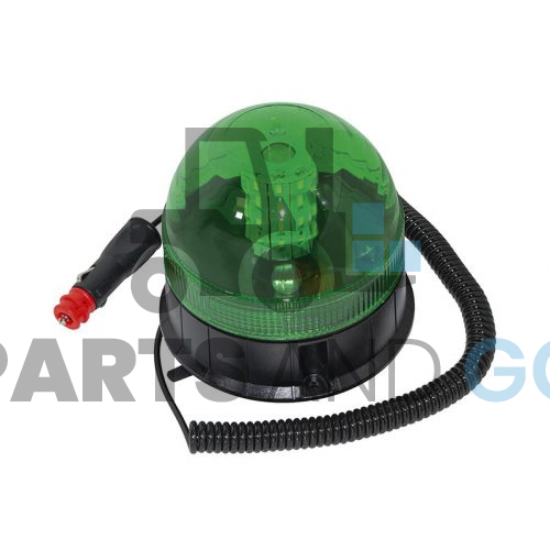 Gyrophare et feu à éclats LED (Multifonction) Vert avec base magnétique, 12/24Volts, 140x140mm - Parts & Go