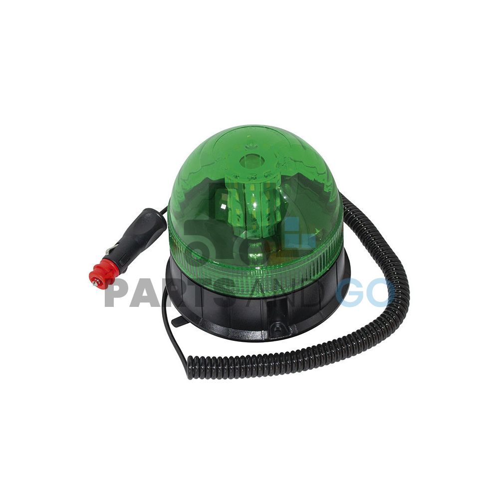 Gyrophare et feu à éclats LED (Multifonction) Vert avec base magnétique, 12/24Volts, 140x140mm - Parts & Go
