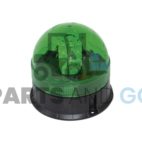 Gyrophare et feu à éclats LED (Multifonction) Vert à base plate, 12/24Volts, 140x130mm - Parts & Go