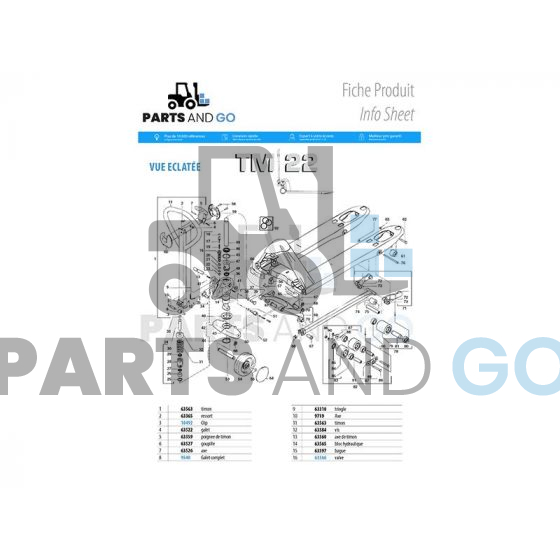 Kit de joints pour transpalette manuel MIC TM22, AM2200, AM2000 et AMG20 - Parts & Go