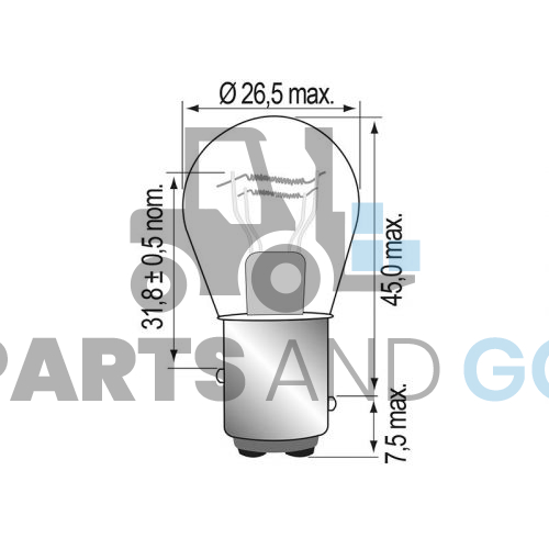 Lampe - Ampoule poirette BAY15D, 2 filaments , 12volts, 21/5W, diamètre 26,5mm - Parts & Go
