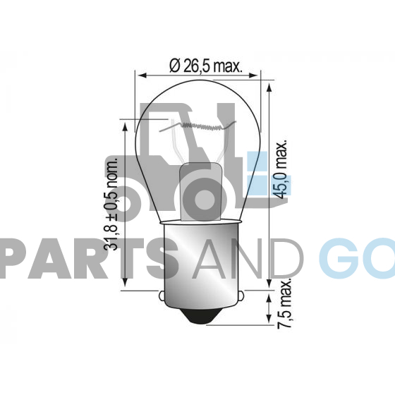 Lampe - Ampoule 1 Filament BA15S, 24Volts, 21W, diamètre 26,5mm - Parts & Go