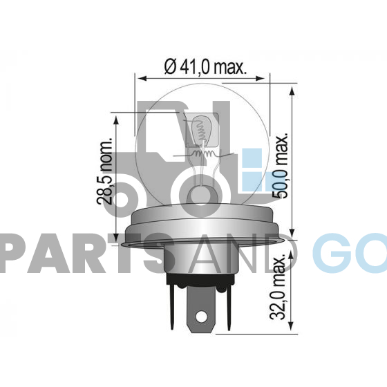 Lampe - Ampoule code européen R2 (P45T) 24Volts - 55/50W - Parts & Go