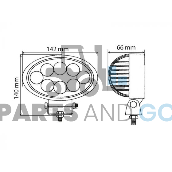 Phare de travail ovale à led (Eclairage diffus) 10/90Volts, 1560Lm, 142x140x66 mm - Parts & Go