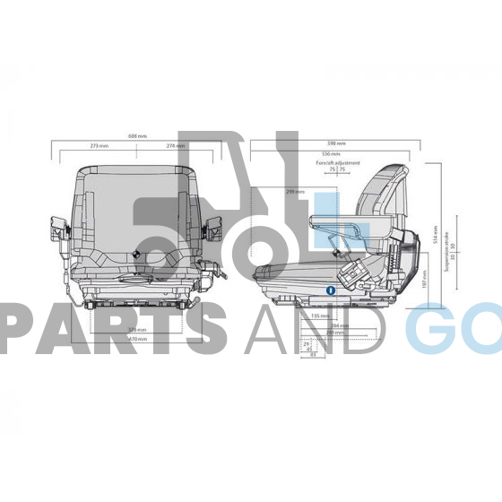 Siège Grammer MSG20® large en PVC avec microcontact et ceinture pour chariot élévateur - Parts & Go