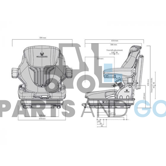 Siège Grammer Primo® L en PVC microcontact, ceinture et compresseur 12v pour chariot élévateur - Parts & Go