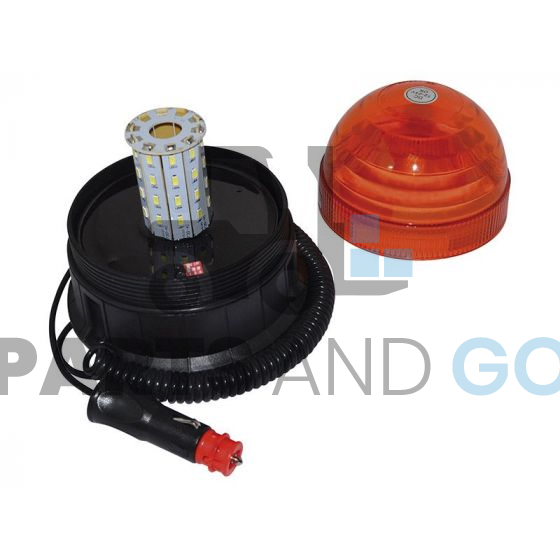 Gyrophare et feu à éclats LED (Multifonction) Ambre avec base magnétique, 12/24Volts, 140x140mm - Parts & Go